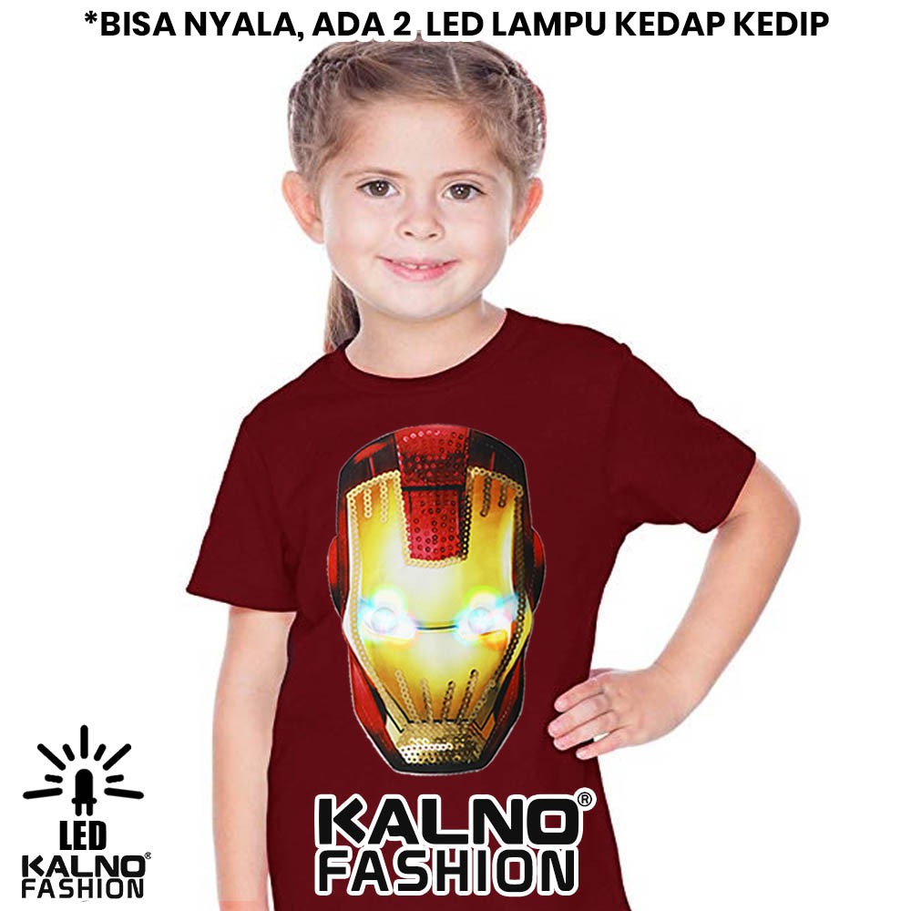 kaos baju anak IRNMAN MUKA BISA NYALA 2 LED bisa nyala 111 umur 1 - 7 tahun KAOS LED KAOS NYALA