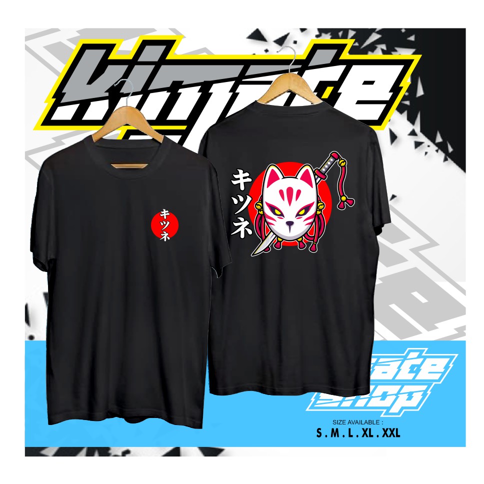 KAOS / BAJU / T-SHIRT KITSUNE MASK KATANA KAOS TOPENG KITSUNE PEDANG KATANA JEPANG - ANKYCLOTH
