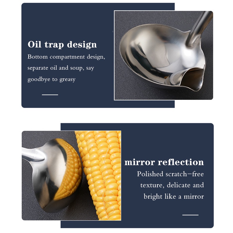 Sendok Pemisah Lemak Minyak Soup Stainless Centong Pisah Minyak Penyaring Air dan Minyak Sup Soup Oil Separation Spoon