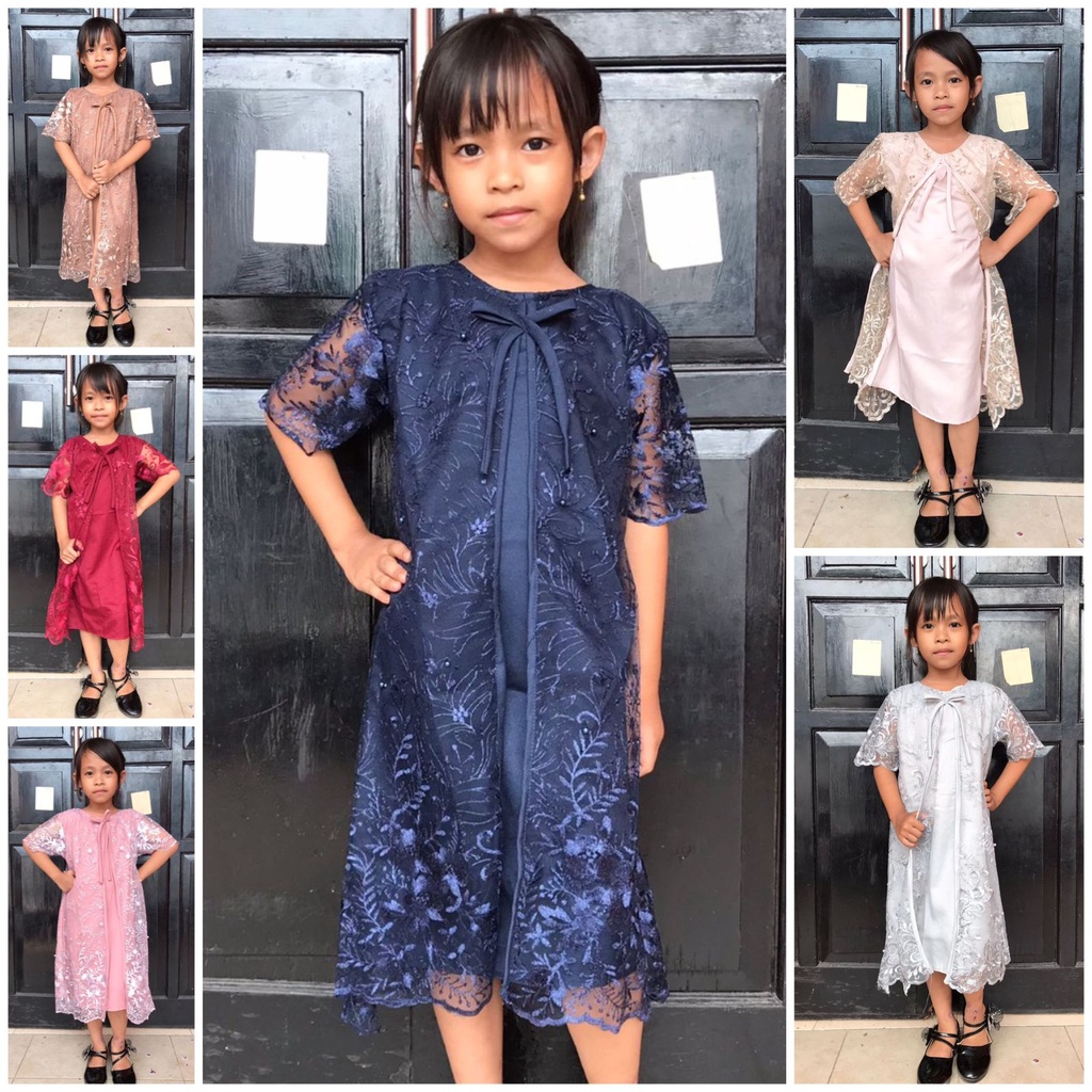 (Pasti realpict) Dress Anak Daisy 6-9th Brokat Tulle Tile Bordir Glitter / Dres Pesta 6 7 8 9th