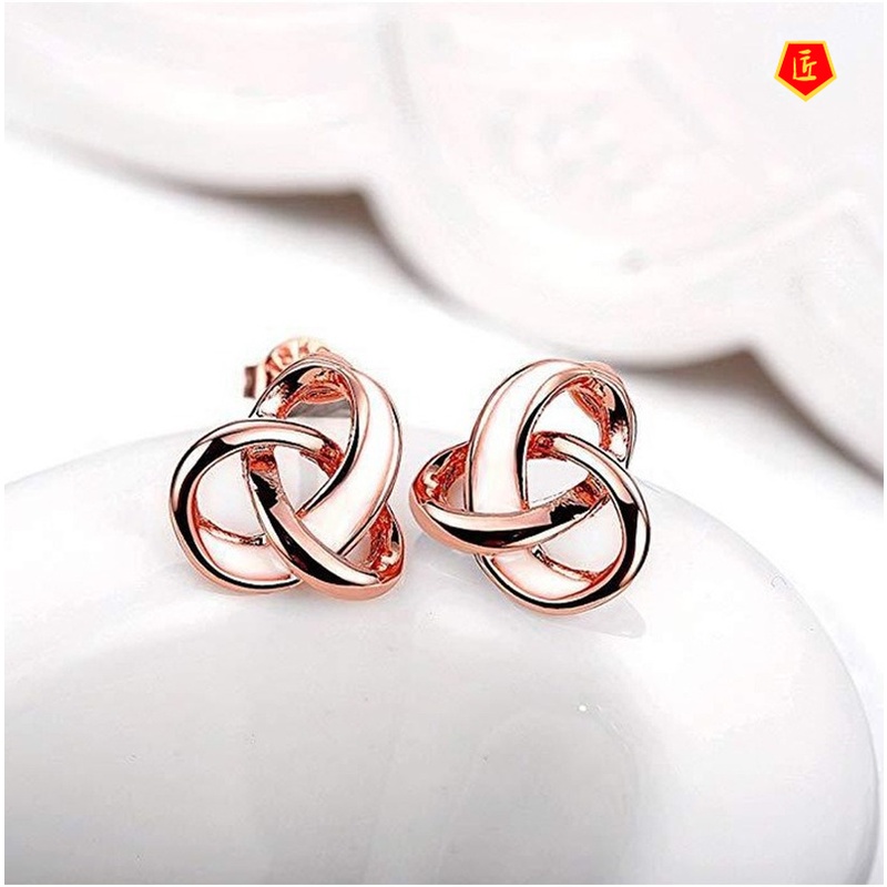 [Ready Stock]Creative Knotted Heart-Shaped Ear Studs 14K Rose Gold