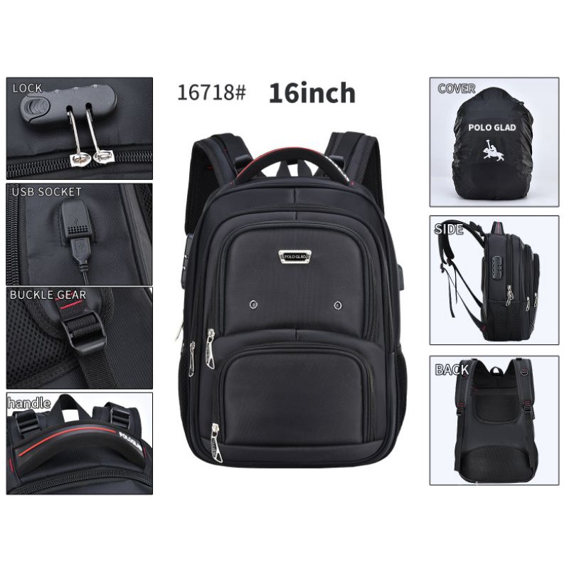 POLO GLAD Tas Ransel Sekolah 16 Inch Backpack Pria Wanita Original Polo