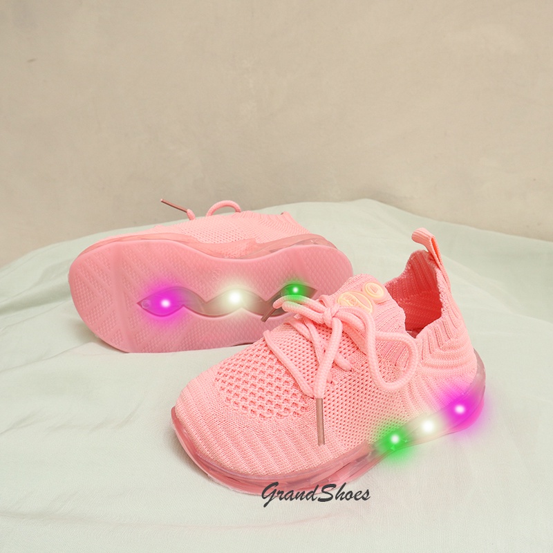 sepatu lampu led sepatu sneakers anak sol karet import  SEPATU LAMPU ANAK YUCATAN RAJUT  SIZE 21-25