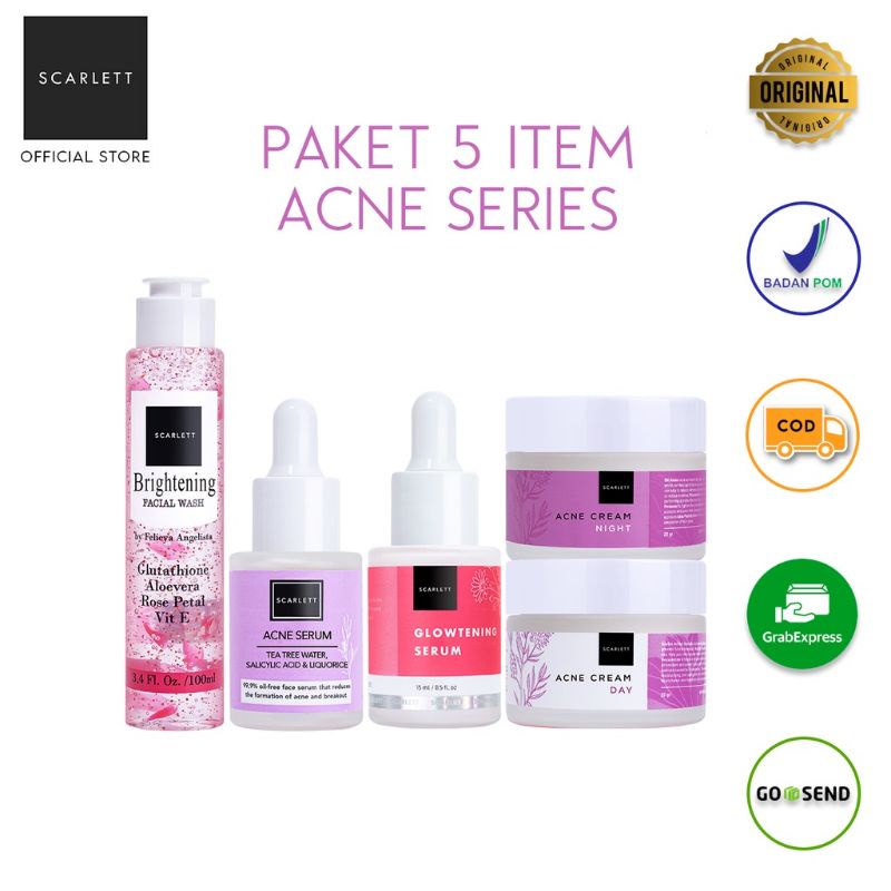 Paket Hemat Scarlett Whitening perawatan wajah kecantikan Paket 5 Item Acne Series