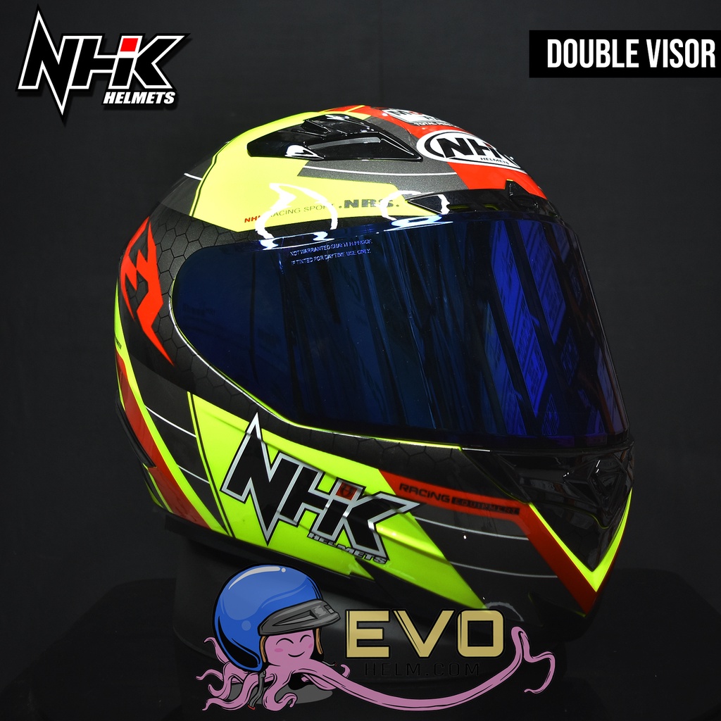 NHK RX9 NAVY PAKET GANTENG NHK NAVY SE GRAPHIC YELLOW FLUO ORIGINAL - HELM NHK RX9 PAKET IRIDIUM