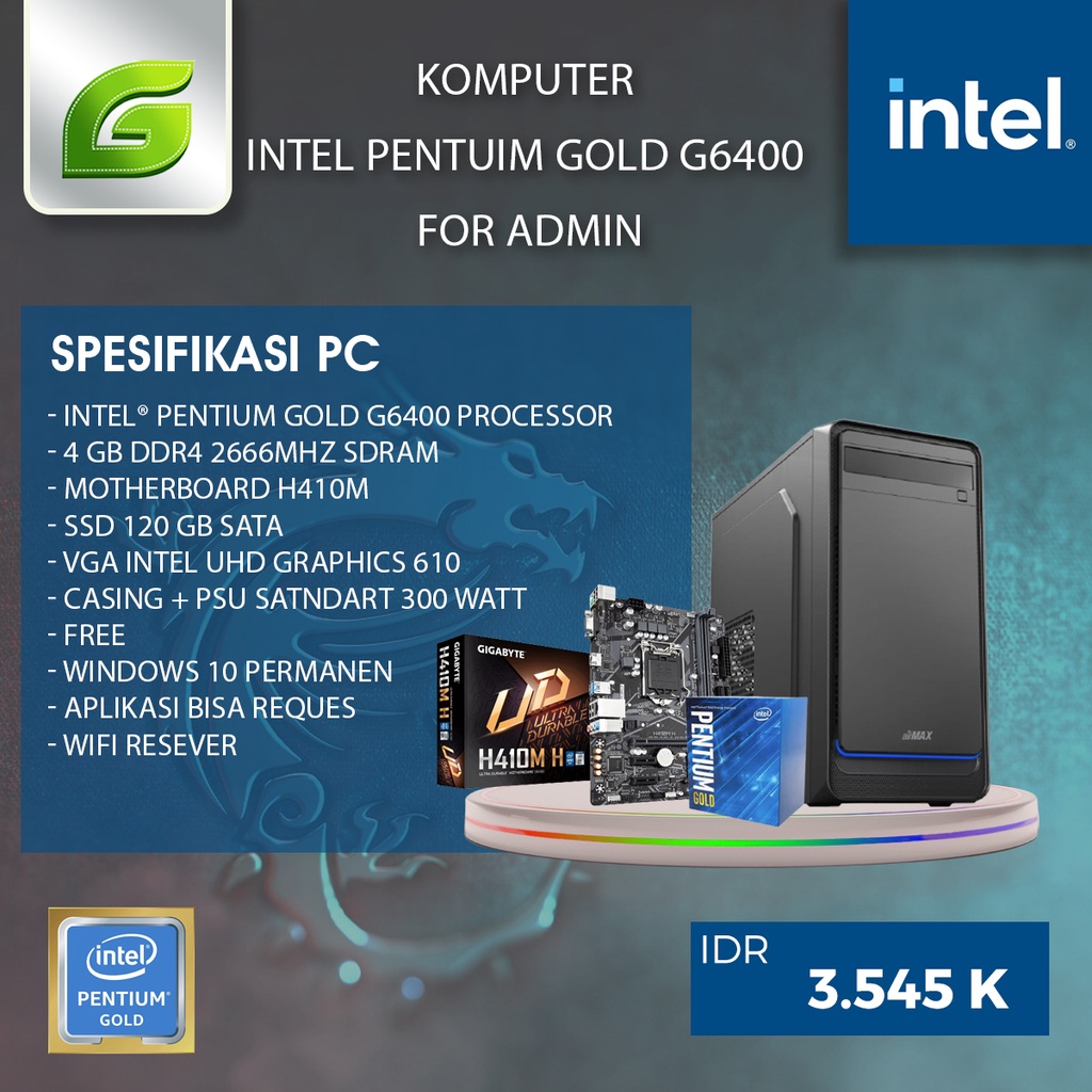komputer/pc rakitan intel pentium gold-siap pakai