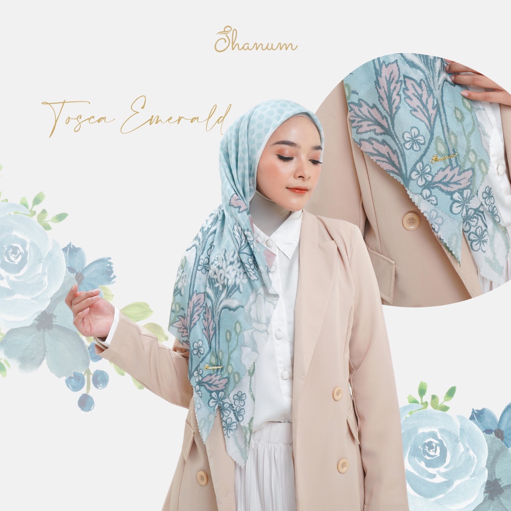 Shanumscarf Alunna Series Tosca Emerald Hijab Segi Empat Motif Hijab Segi Empat Voal Hijab Instant H