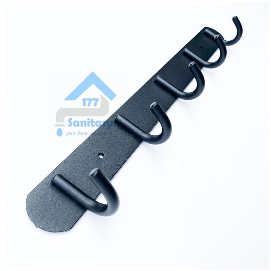 Gantungan Baju aluminium 5 Kait HITAM F2205 - Kapstok Hook 5kait fio hooks hanger kitchen black