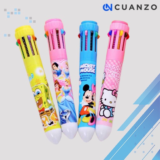 Pena Ballpoint Multi Warna 10 in 1 / Pena Pen Bulpen Bolpen Bolpoin Bolpoint Ballpoin Ballpoint Pulpen Warna Warni Karakter Anak Anak Kecil Perempuan Laki Laki Cewe Cewek Sd Sekolah Lucu Disney Princess Kartun Drawing Pen Aesthetic Motor Murah Original