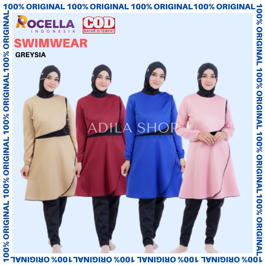 [BISA COD] Baju Renang Muslimah Rocella Swimwear Greysia Baju Renang Wanita Muslimah Setelan Renang 