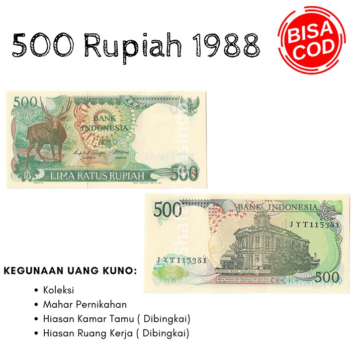 Uang asli Uang Kuno Uang mahar Uang kertas uang langka Uang kuno rupiah 500 Rupiah kertas 1988 gress