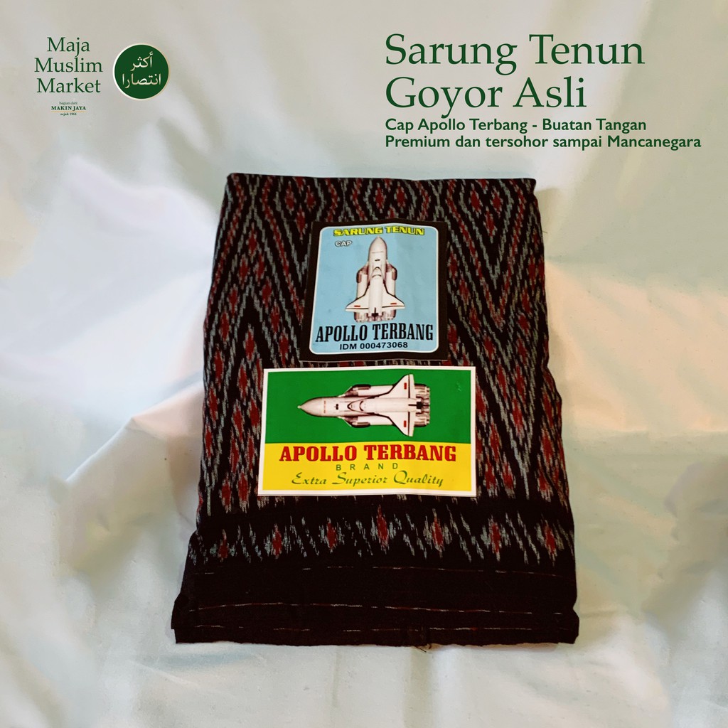 SARUNG TENUN GOYOR LEGENDARIS DIJAMIN ASLI - APOLLO TERBANG HITAM - BUATAN TANGAN, MESIN KAYU