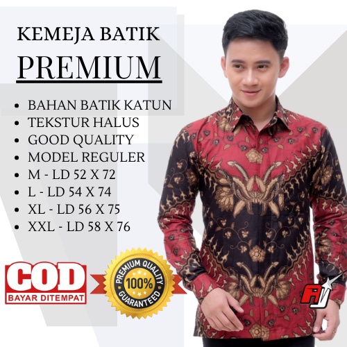 Atasan Kemeja Batik Pria Lengan Panjang Artonesia HRB026 motif KERATONAN Kode 002 Baju Kondangan Kerja Pakaian Pria Termurah