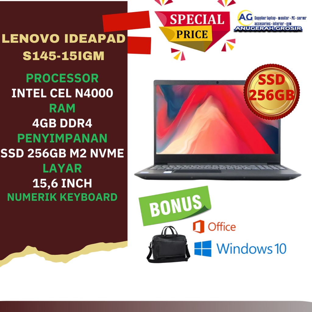 MURAH Laptop Lenovo Ideapad S145-15igm N4000 Ram 4gb Ssd 256gb 15,6 Inch Baru Cocok Untuk Sekolah