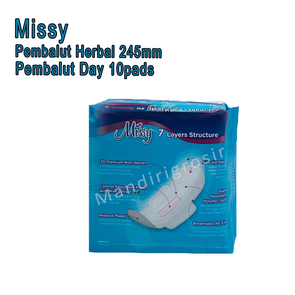 Pembalut Herbal Wing *Missy * Pembalut Day 245mm * 10pads