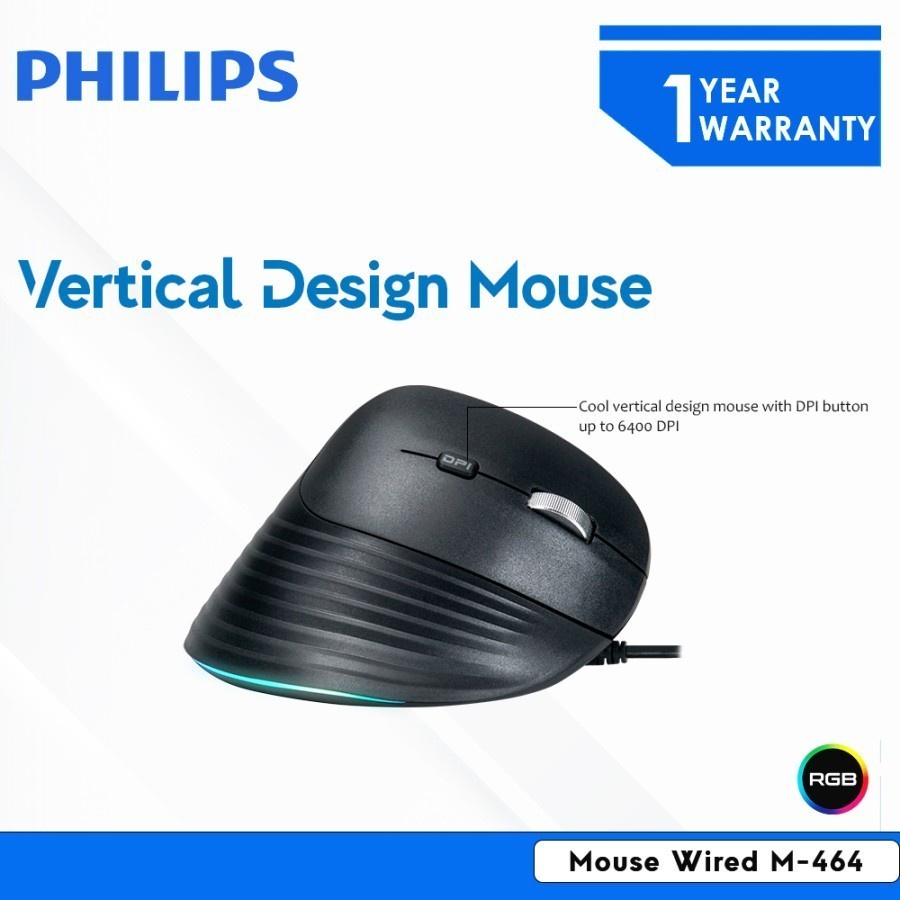 Philips M464 Mouse Wired Vertical M-464 RGB Light Switch