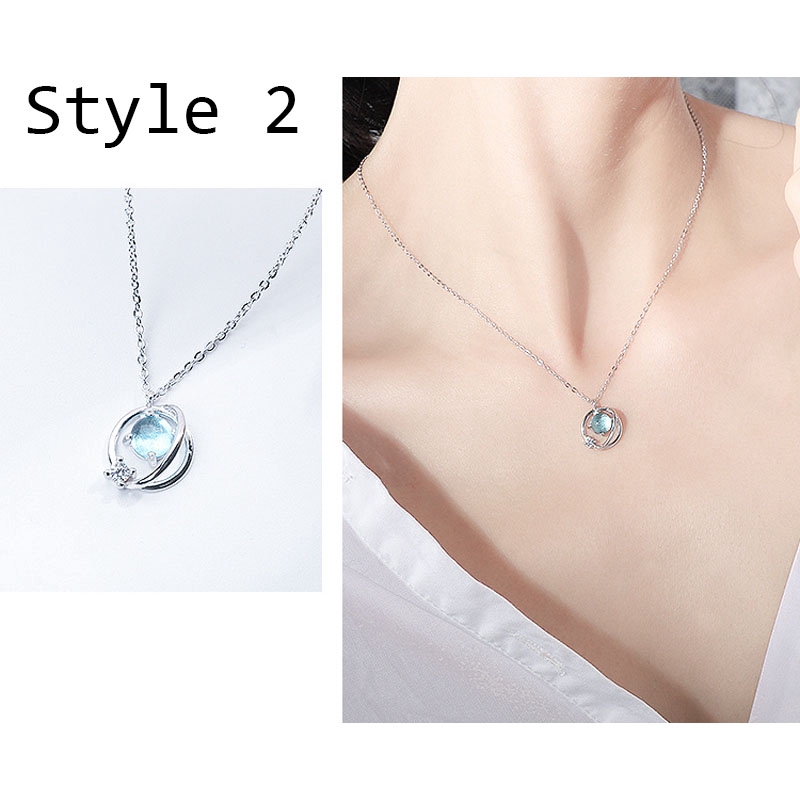 Kalung Fashion Chain Necklace Blue Crystal Planet Sapphire Clavicle Pendant Necklace Fashion Jewelry