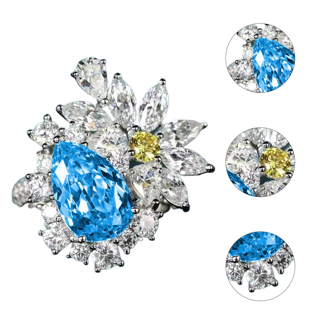 Hu Hu Hu Hu Hu Alat Bantu Pasang Kacamata♡ Cincin Wanita Model Terbuka Adjustable Bentuk Bunga Hias Topaz Imitasi Untuk Pernikahan