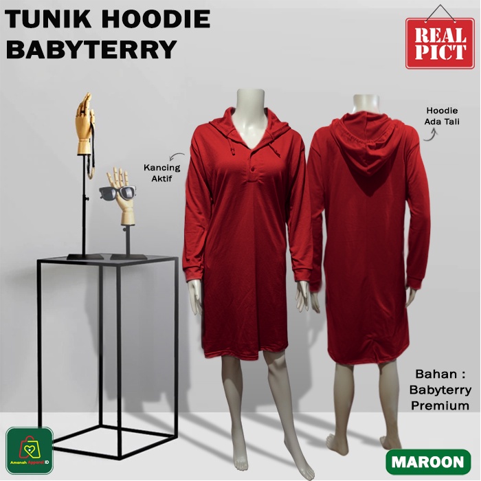 Baju Atasan Wanita TUNIK HOODIE BABYTERRY Big Size All Size / 29057