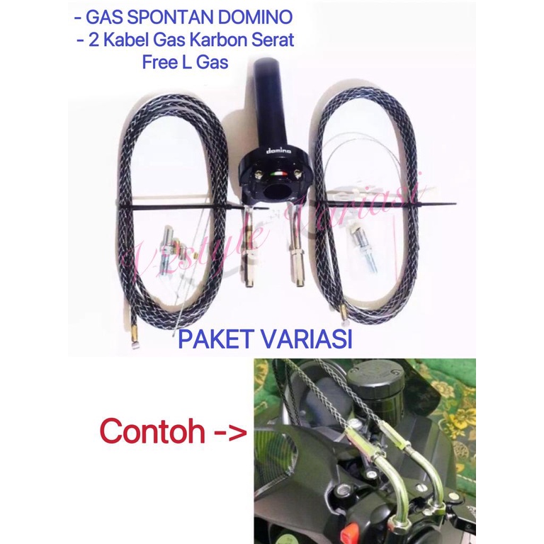 GAS SPONTAN DOMINO ITALY 2 KABEL GAS 190CM KARBON ASLI SERAT NINJA CBR AEROX KLX FU TRACKER VARIO VIXION RX KING Gas Spontan paket + L Gas Cnc + 2 Kabel Gas Serat Sonic Satria fu Beat Scoopy Nmax GAS SPONTAN DOMINO 2 KABEL CRF GAS SPONTAN D TRacker PNP