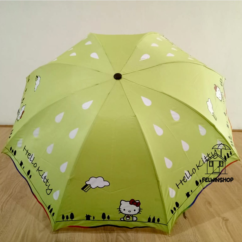 FELWINSHOP Payung Lipat 3 Nagoya Motif Hello Kitty Imut Lucu