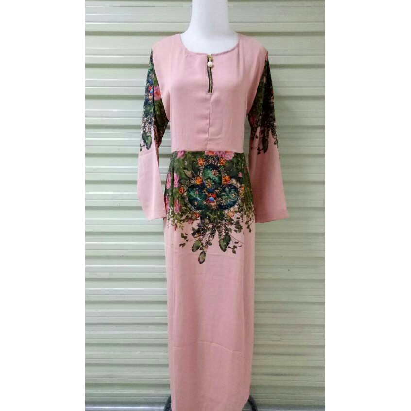 long dress/ maxi dress muslim/ gamis wolfis printing bunga fashion - Putih, Fit to XL