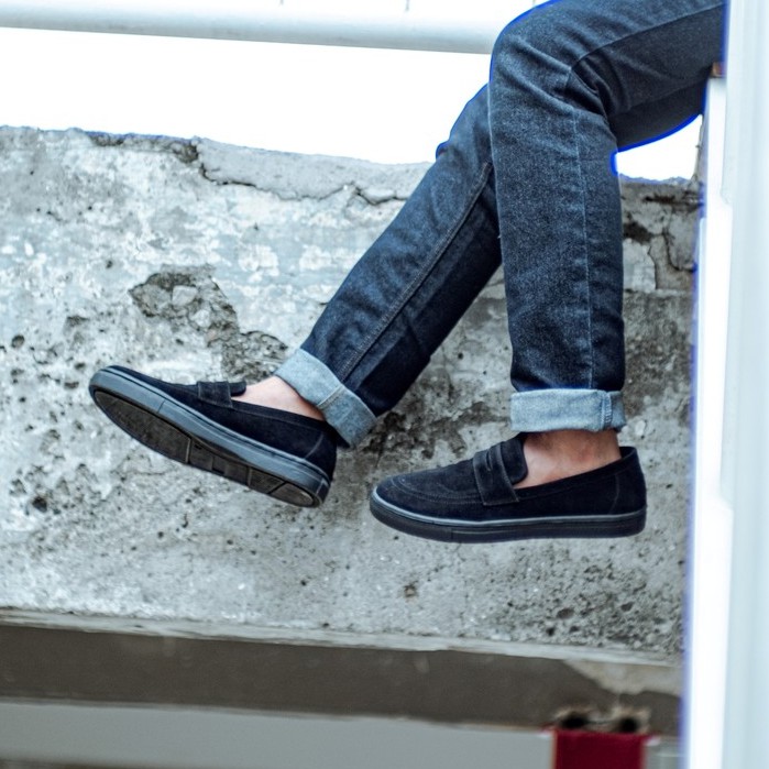 Wilson Black | Sepatu Hitam Tanpa Tali Loafers Pria Casual Kerja Formal Kantor Laki | FORIND x Jack