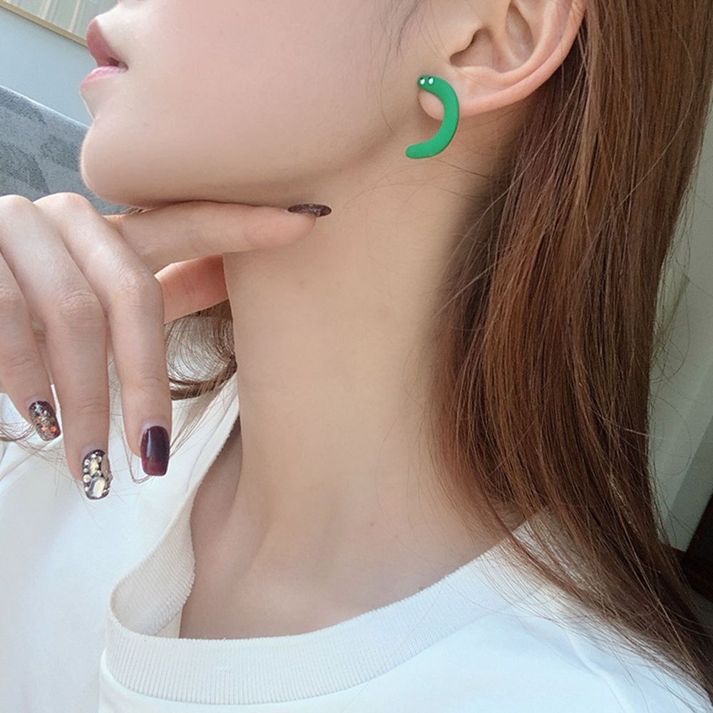 Anting Bentuk Bulat Geometris Tidak Teratur Motif Smile Face Warna-Warni Untuk Wanita