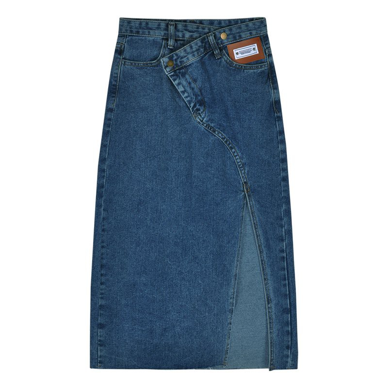 S-5XL Rok denim kebesaran Tidak Teratur Celah Denim Rok Wanita Rok Panjang Pinggang Tinggi