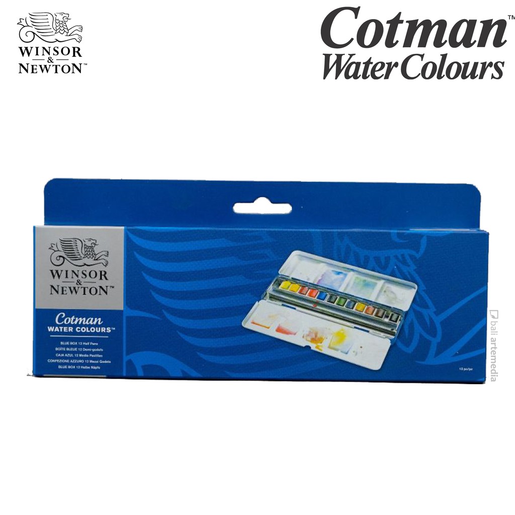 Winsor &amp; Newton - Cotman Watercolours set1of 12 Half Pans Metal Box - Blue Box