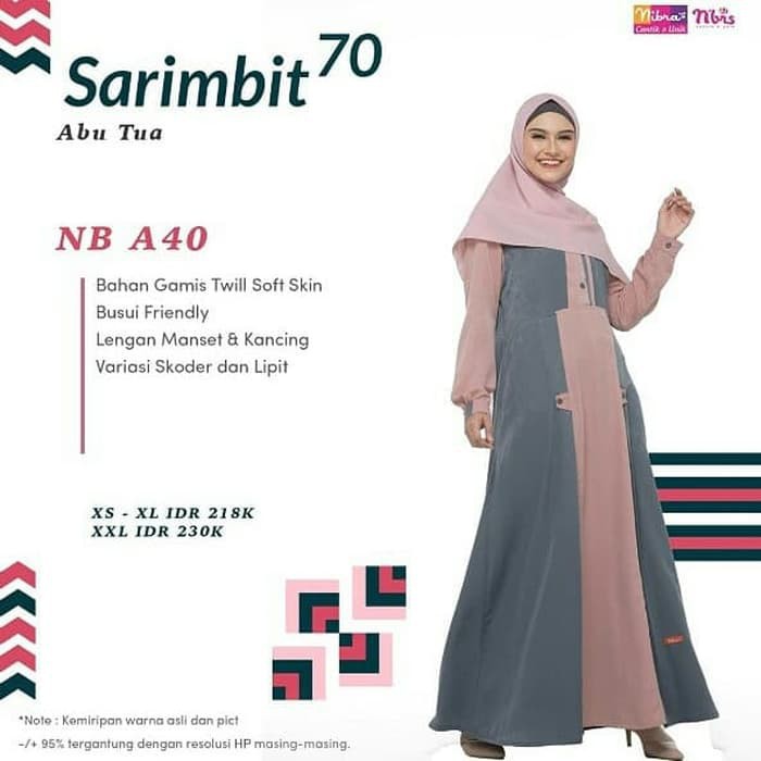 GAMIS NIBRAS NB A40 PAKAIAN MUSLIM WANITA DRESS BUSUI COKLAT MILO/ABU TUA L/XL