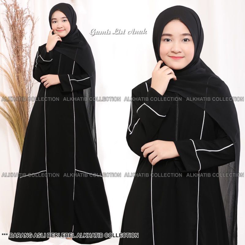 Abaya Anak List Putih Couple Mom N Kids Jetblack Exclusive Alkhatib Collection