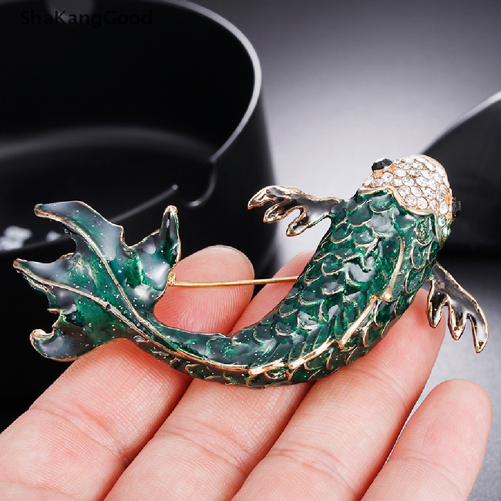 Bros Pin Enamel Bentuk Hewan Ikan Aksen Kristal Untuk Hadiah