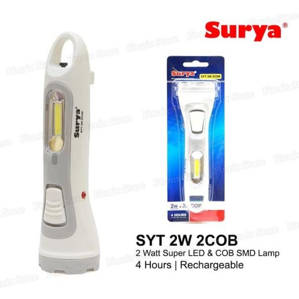 SURYA Senter Tangan SYT 2W 2 COB - Lampu Senter LED Emergency Recharge