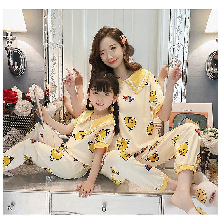 Piyama Couple Ibu dan Anak Import CP - Set Baju Tidur Katun Yellow Duck