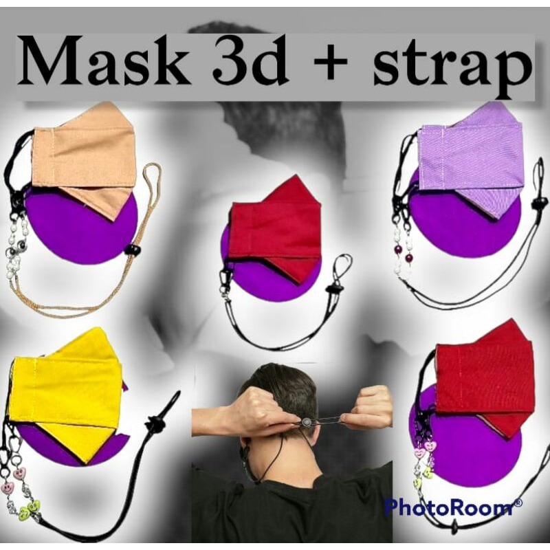 Masker kain 3d stopper/MASKER + STRAP HITAM POLOS