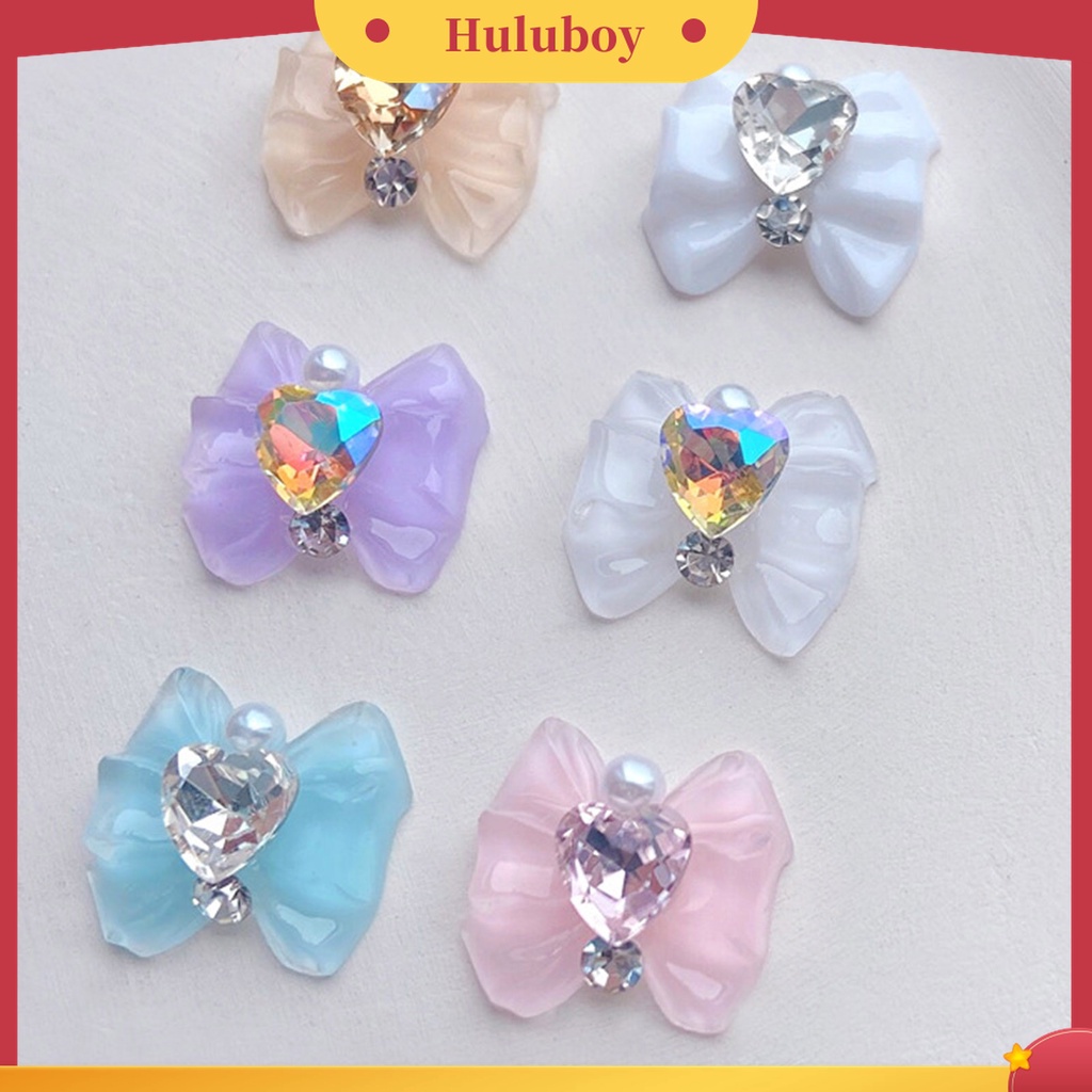 Huluboy Huluboy♡ 10pcs Charms Berlian Imitasi Bentuk Hati Pita Untuk Dekorasi Nail Art