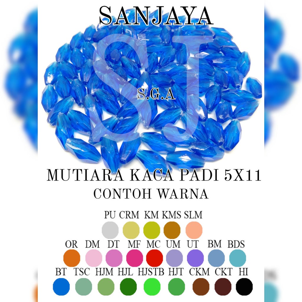 MANIK KACA / MOTE KACA / MANIK PADI / MOTE PADI / MOTE KACA PADI SEGI / MUTIARA KACA PADI SEGI 5X11