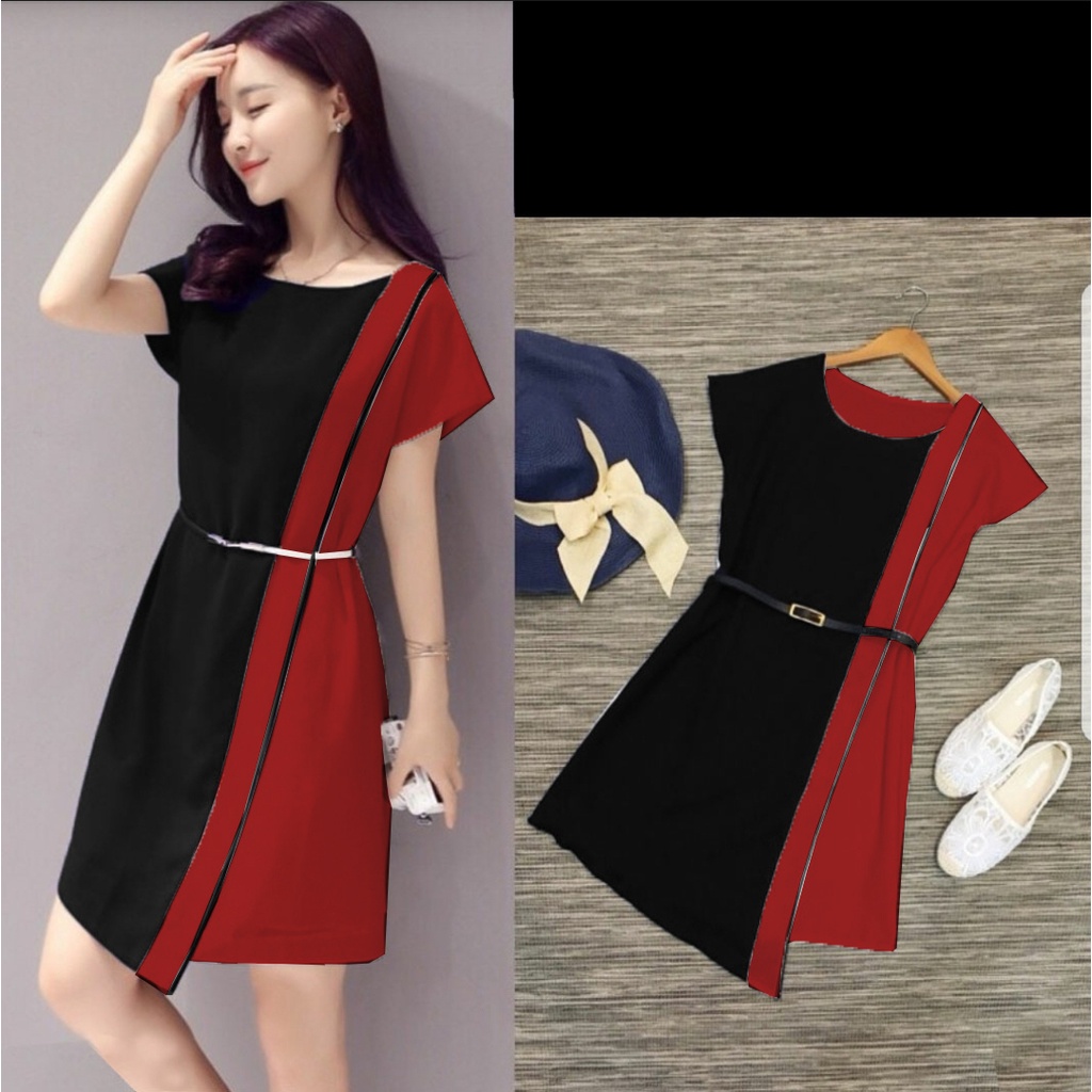 *[HNFK] MiniDress Twotone / MiniDress  Luna  / Dress Casual / Dress Cantik / Dress Korea / Dress