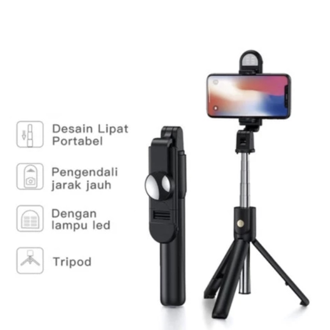 NEW DEALS TRIPOD TONGSIS BLUETOOTH REMOTE SELFIE STICK LED FLASH TRIPOD HP PORTABLE ROTATABLE