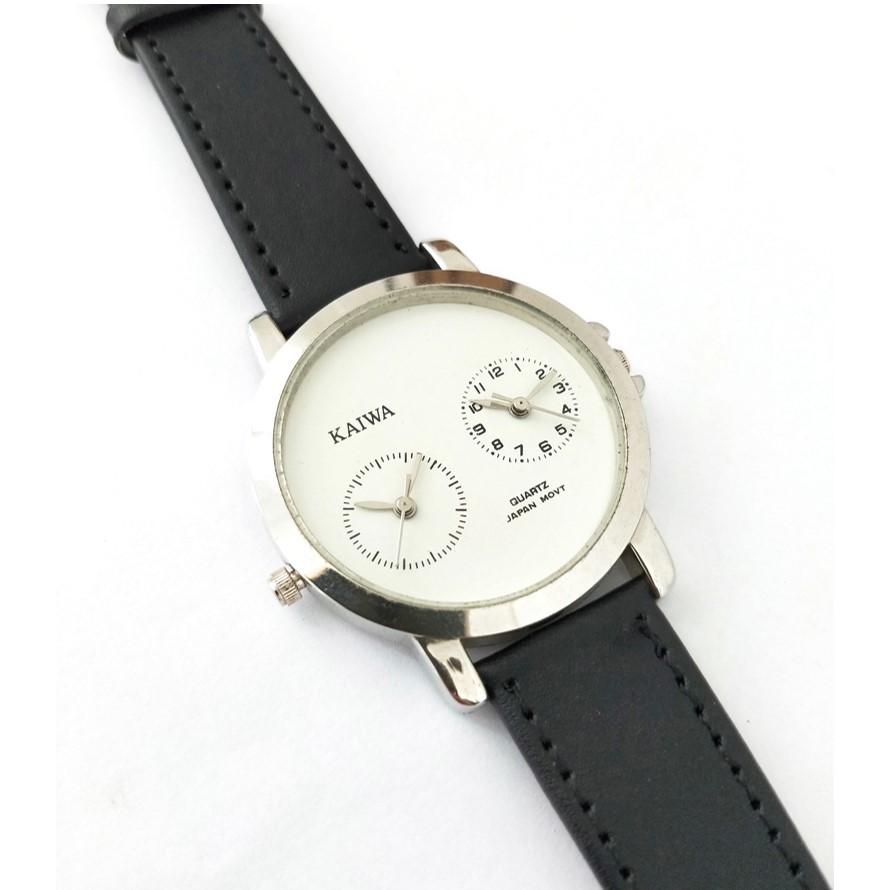 Jam Tangan Kulit Pria Analog Double Movement Minimalis Stylish Kaiwa 32010 Free Baterai