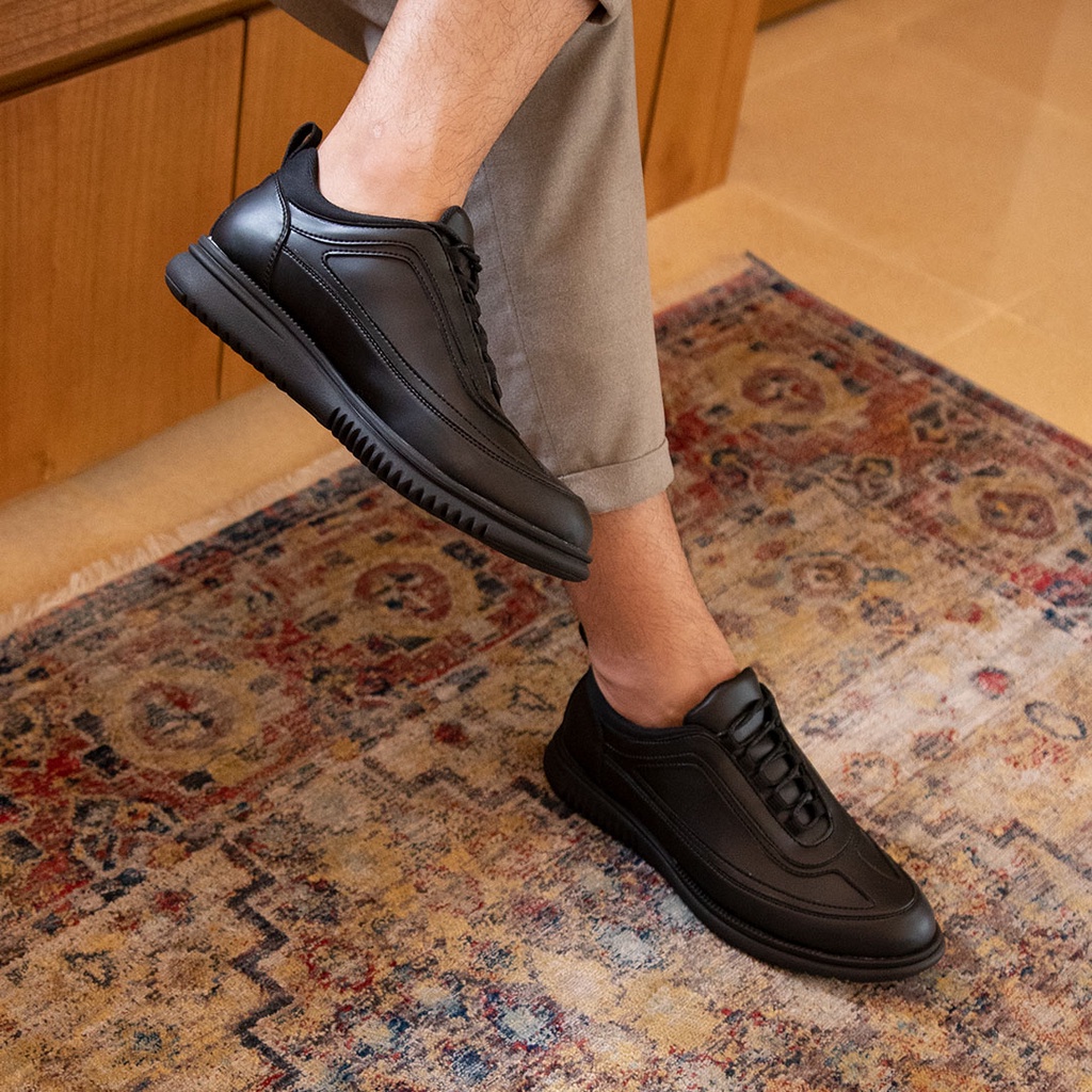 ARSANA PANDU BLACK ORIGINAL x FOOTSTEP Sepatu Formal Full Hitam Tali Pria Pantofel Kerja Kantor Dinas Resmi Guru PNS Kantoran Pesta Undangan Wedding Kondangan Nikah Wisuda Kuliah Modern Casual Derby Oxford Semi Kulit Premium Footwear Keren Terbaru Branded