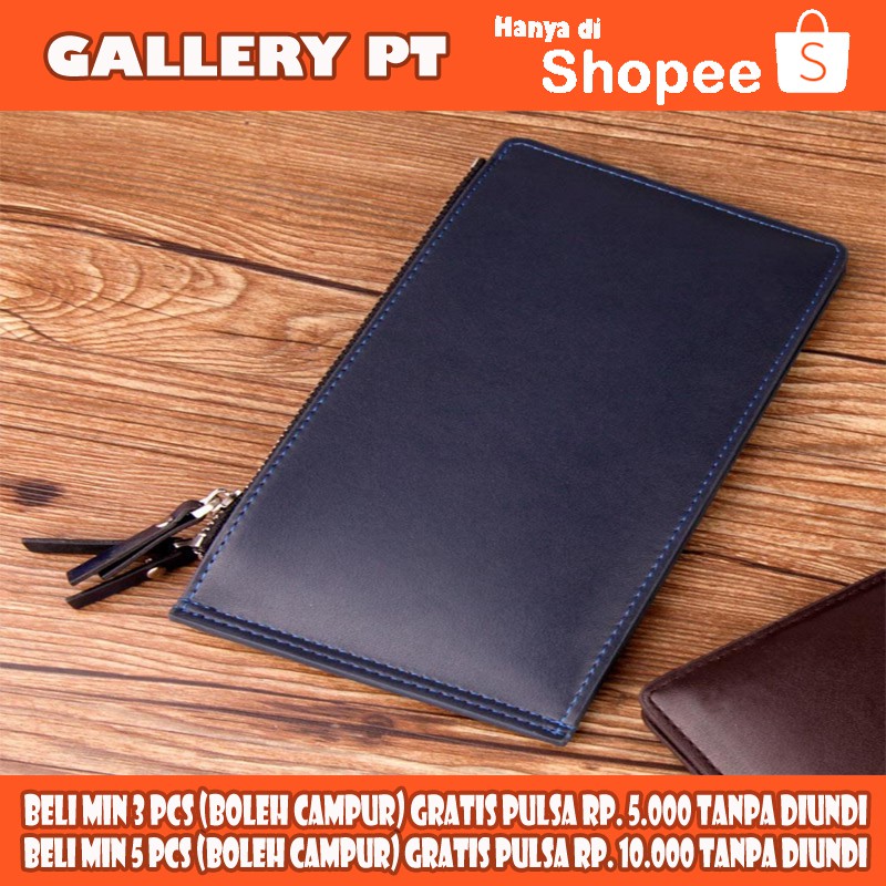 Dompet Kulit Pria Slim Double Zipper Soft Leather Wallet