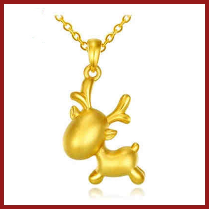 Kalung Rantai Dengan Liontin Rusa Natal 3D Warna Emas Untuk Wanita M3068
