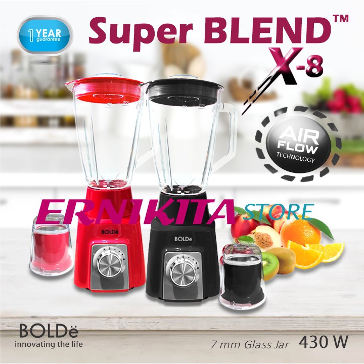 BOLDe BLENDER AND CHOPPER 2 IN 1 - Super Blend X8 BOLDe Kapasitas Tabung Kaca 1, 5 L