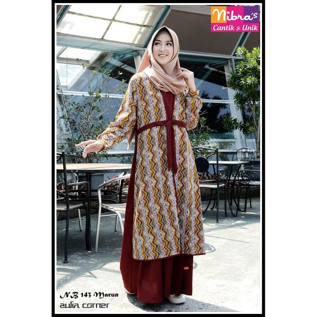 Gamis Cantik Nibras NB 143 Marun Baju Wanita Terbaru Gamis Syari Terbaru