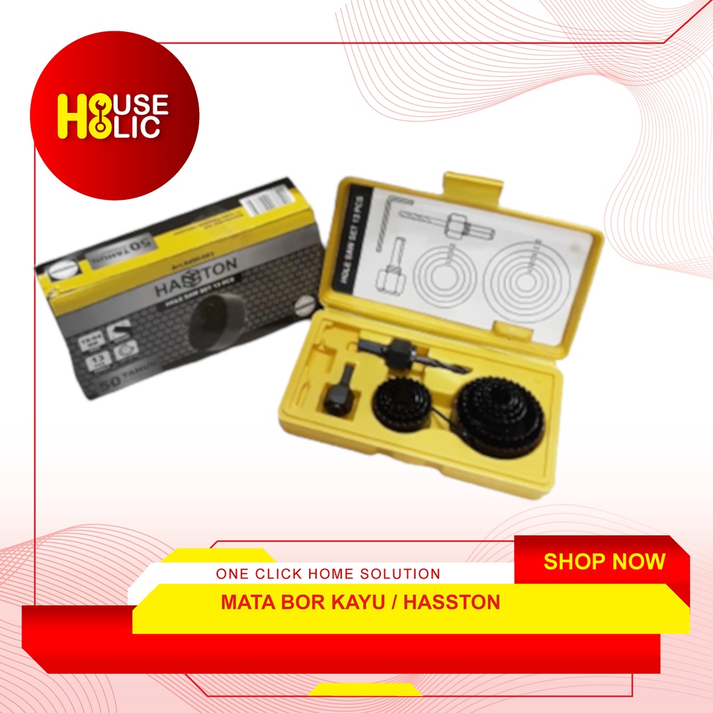 Holesaw Set Kit 13 Pcs Hole Saw Mata Bor Kayu Lubang Hasston 0450-003