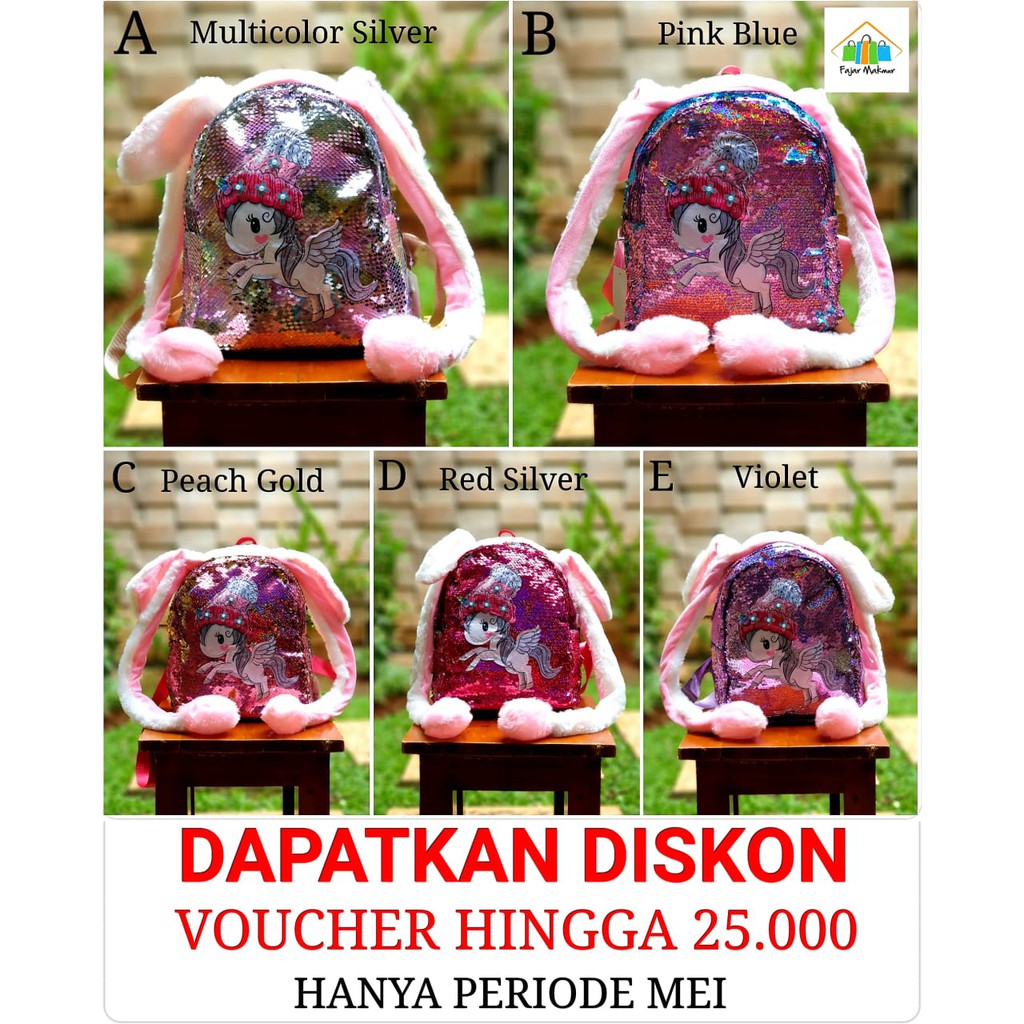 Tas Kecil Anak TK Sequin Unicorn LOL / Backpack Unicorn LOL / A169