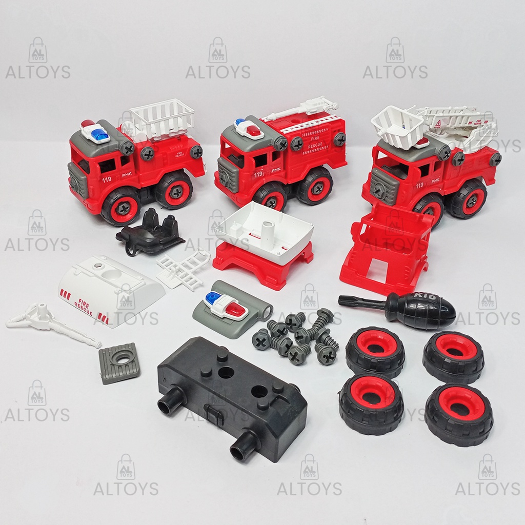 Mainan Edukasi Bongkar Pasang Mobil Pemadam Kebakaran / Mobil PMK / Fire Rescue Set Isi 4pcs