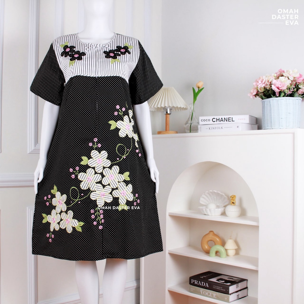 Daster Pendek Hitam Putih Bordir Original Omah Daster Eva Busui Friendly